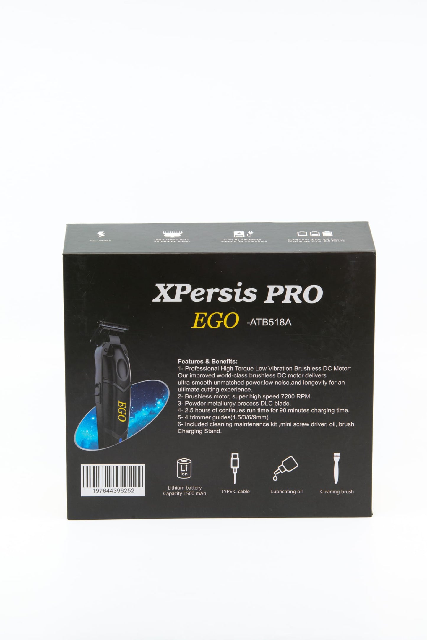 XPERSIS PRO EGO High Torque Brushless DC Motor 7200 RPM DLC Blade Cordless Hair Trimmer with Charging Stand for Barbers and Professionals