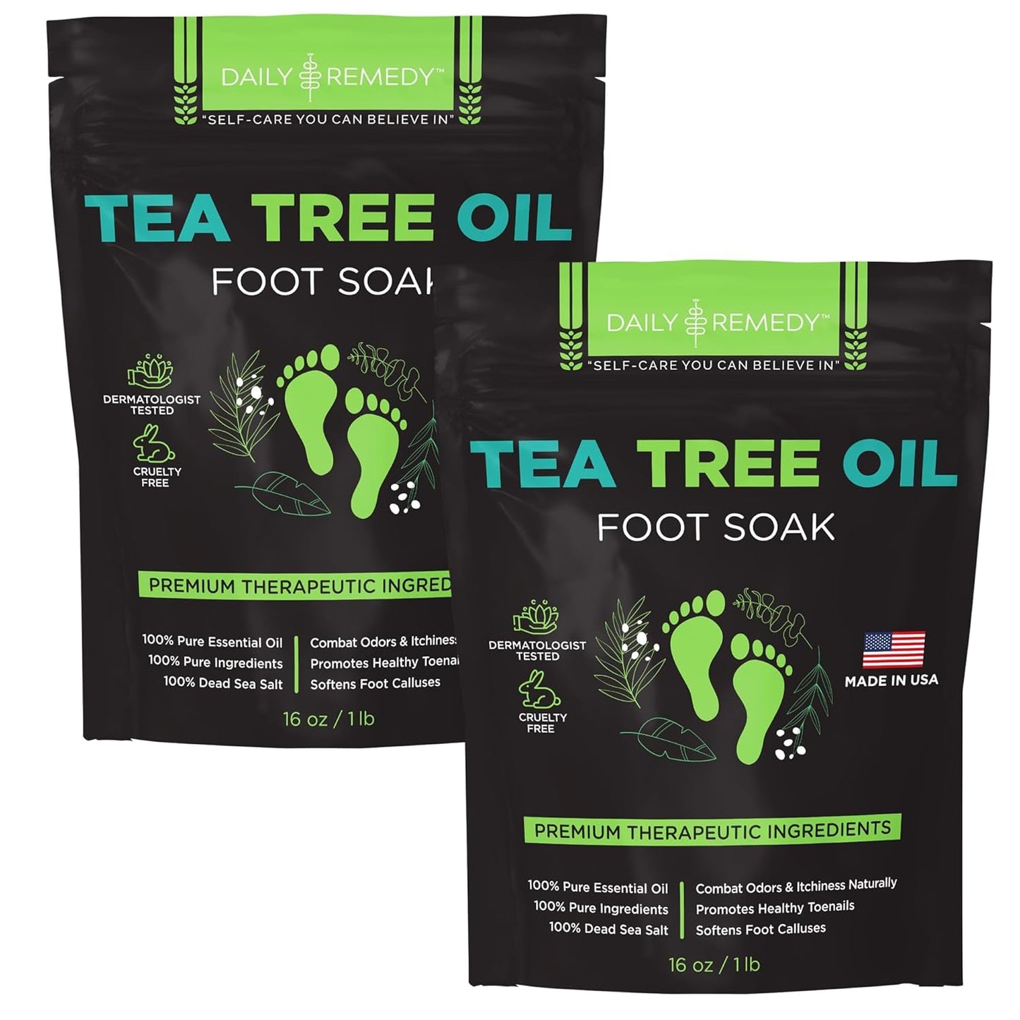Tea Tree Oil Foot Soak | Epsom Salt Relief for Toenail Irritations, Athlete's Foot & Odor - 16 Ounce