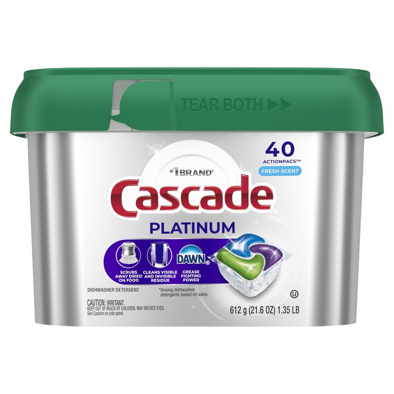 Cascade Platinum Dishwasher Pods, Dishwasher Detergent, Dish Detergent Soap, Fresh, 40 Count