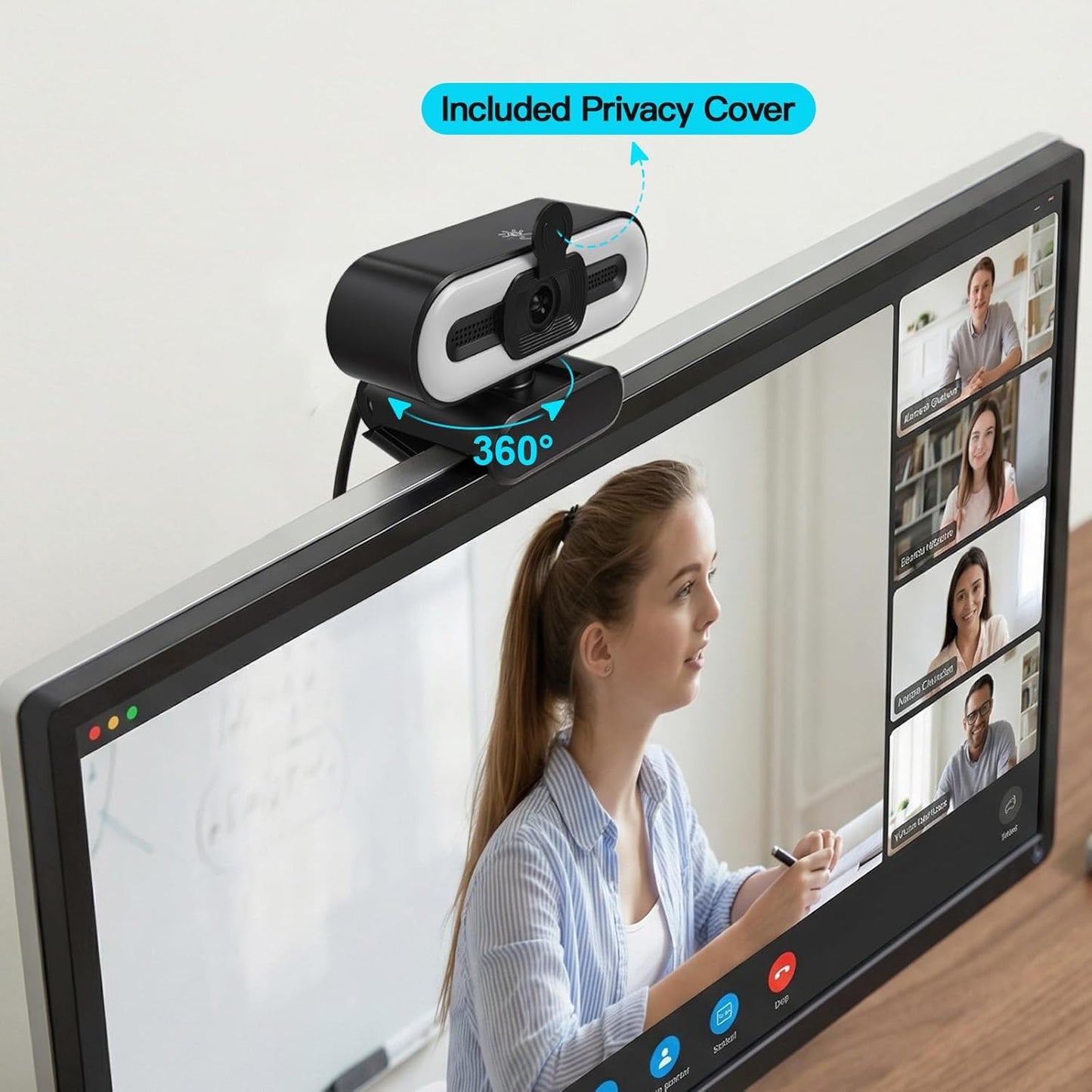 1080P Webcam with Microphone - Adjustable Ring Light & 110° Wide Angle View | USB Plug and Play for Desktop & Laptop
