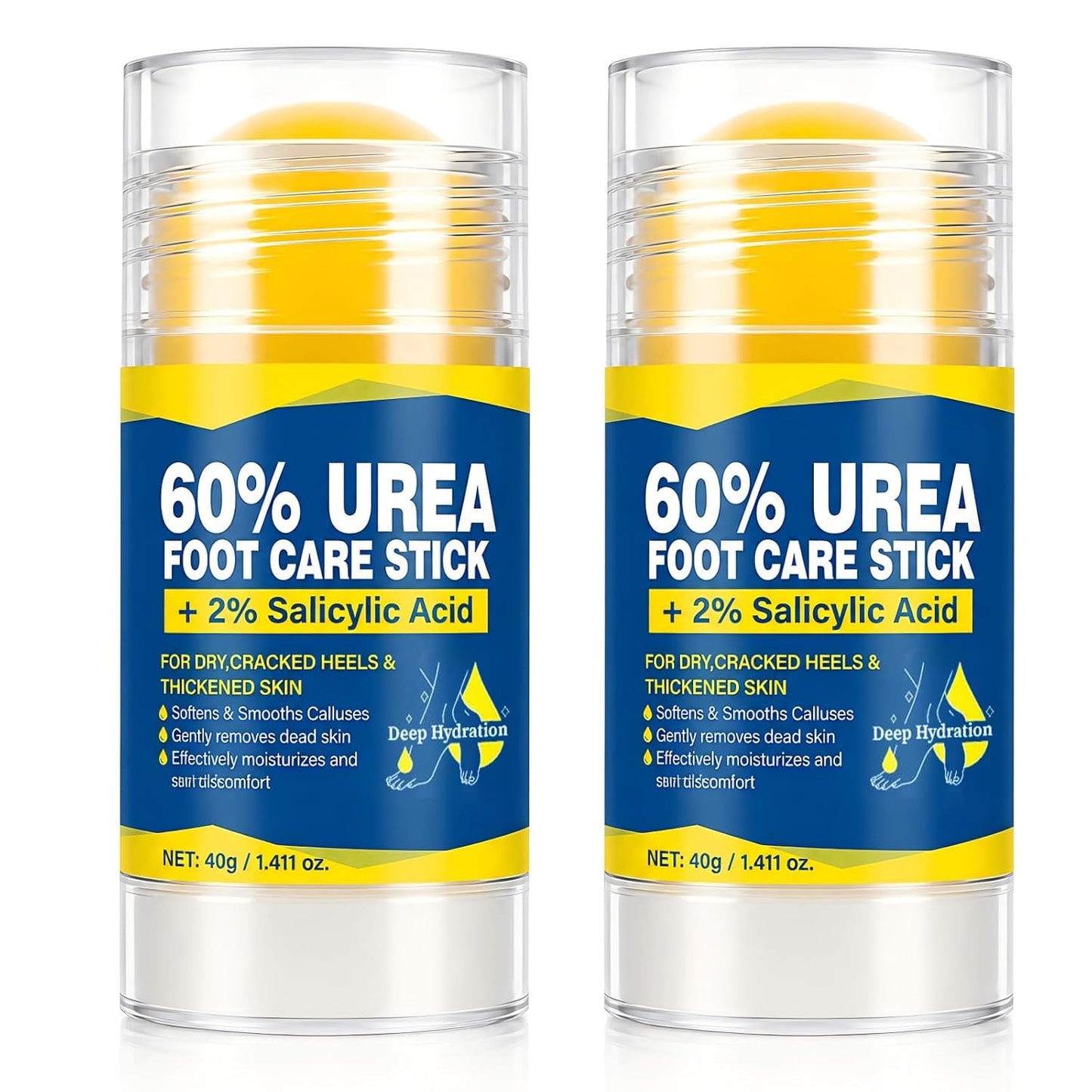 Urea Foot Cream Stick - 60% Urea & 2% Salicylic Acid for Dry, Cracked Feet | Fast-Absorbing Moisturizer, 1.41 oz