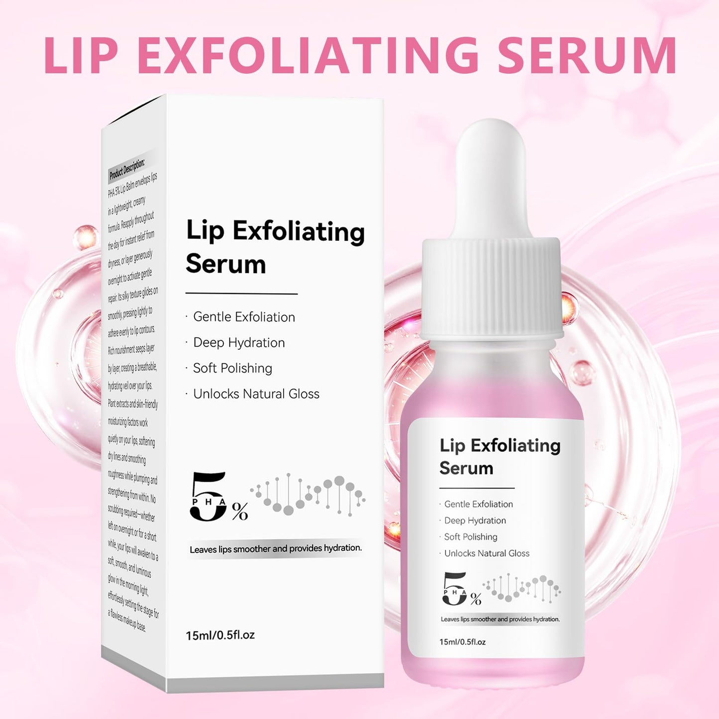 PHA 5% Exfoliating Lip Serum – Overnight Leave-On Treatment for Dry, Cracked Lips, Hydrating Lip Exfoliator & Primer for Smoother, Softer, Plump-Looking Lips (2)