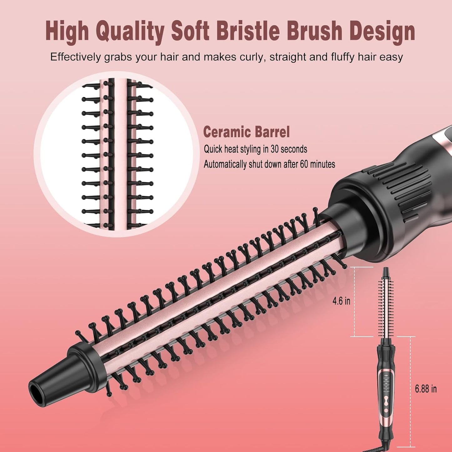 Heated Round Brush - Thermal Styling Tool with Ceramic Ionic Technology | 0.5 Inch Rose Gold for Volumizing & Curling