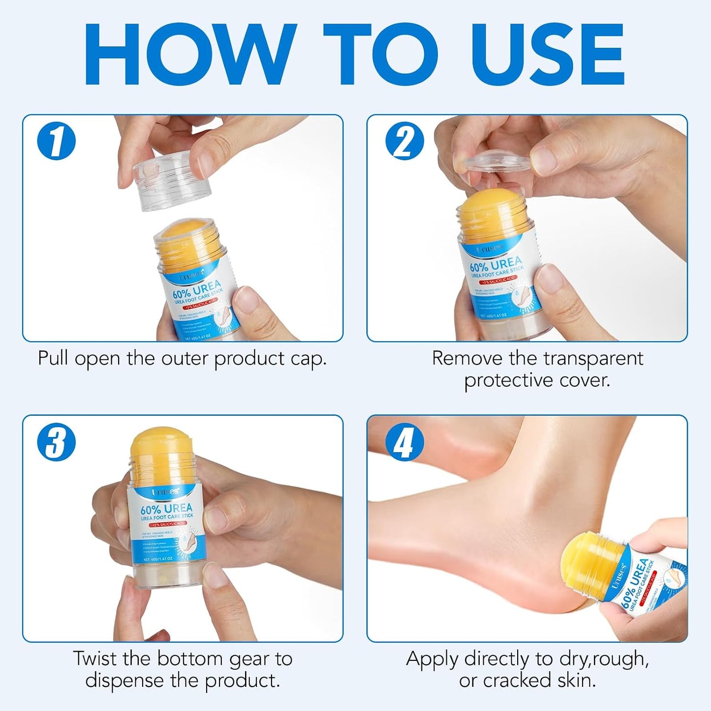 Urea Cream 60% with Salicylic Acid - Foot Care Stick for Callus Removal | Moisturizing Balm for Dry Cracked Heels & Feet