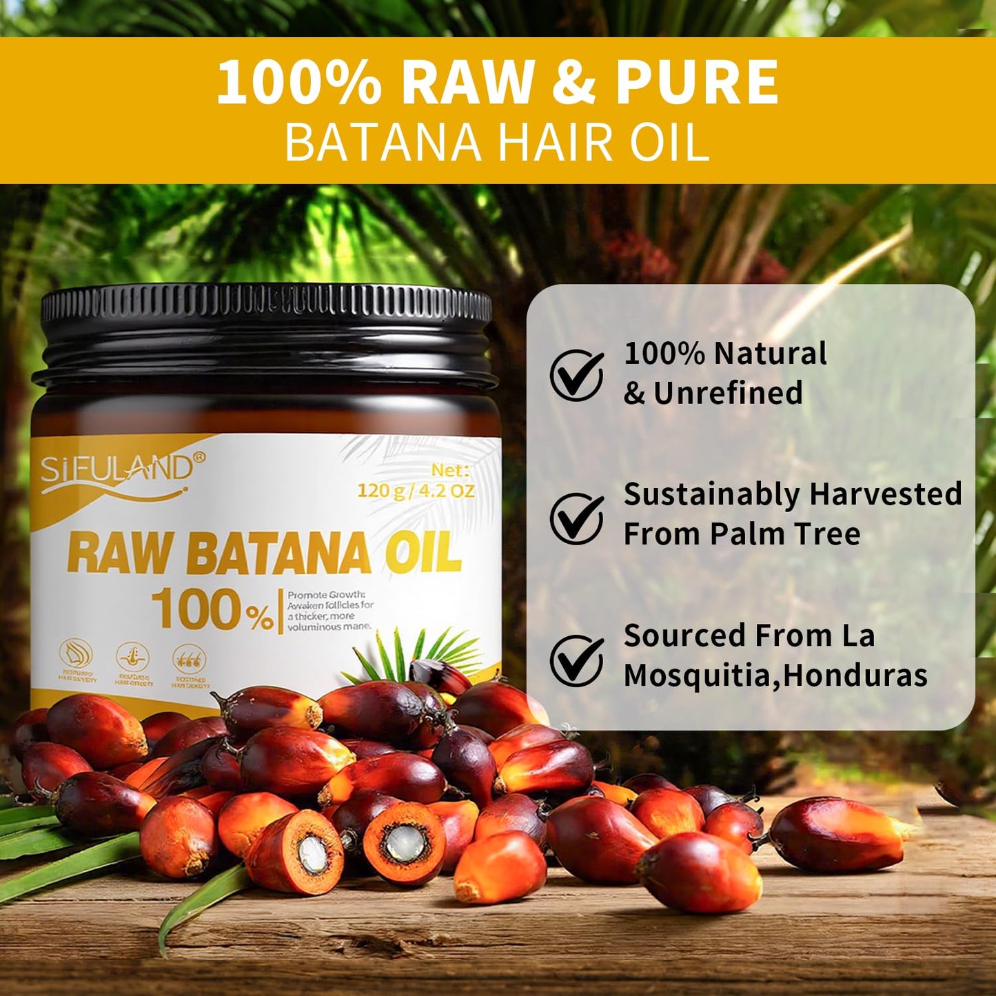 Batana Oil for Hair Growth 100% Raw Organic Batana Hair Mask, Scalp Oil Promotes Hair Thickness, Prevents Loss for Men & Women, 4.2 oz
