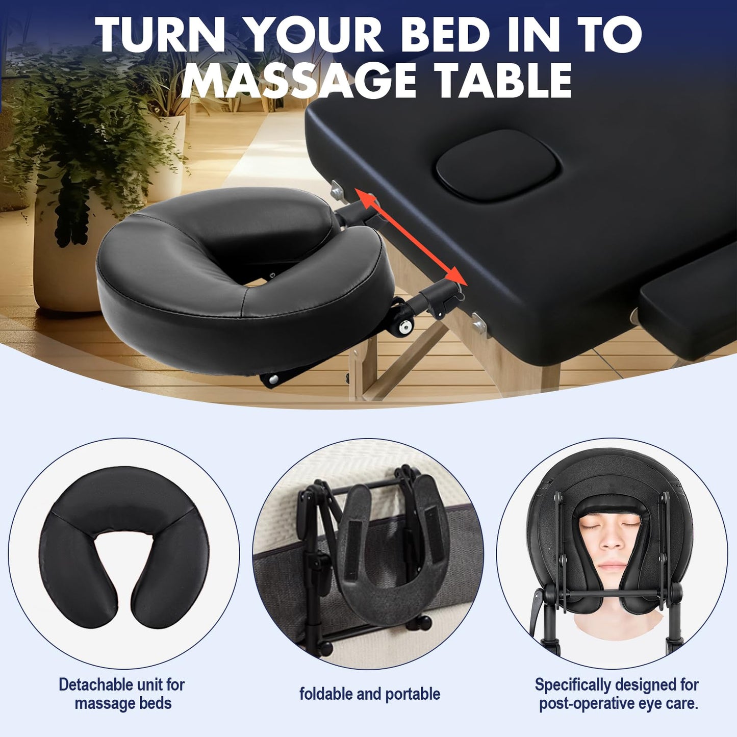 KONOVOLY Massage Headrest for Bed, Massage Home Mattress Top Massage Bed Head Extension Kit, Adjustable Headrest Face Cushion Massage Table at Home, Face Down Pillow After Eye Surgery (Black)