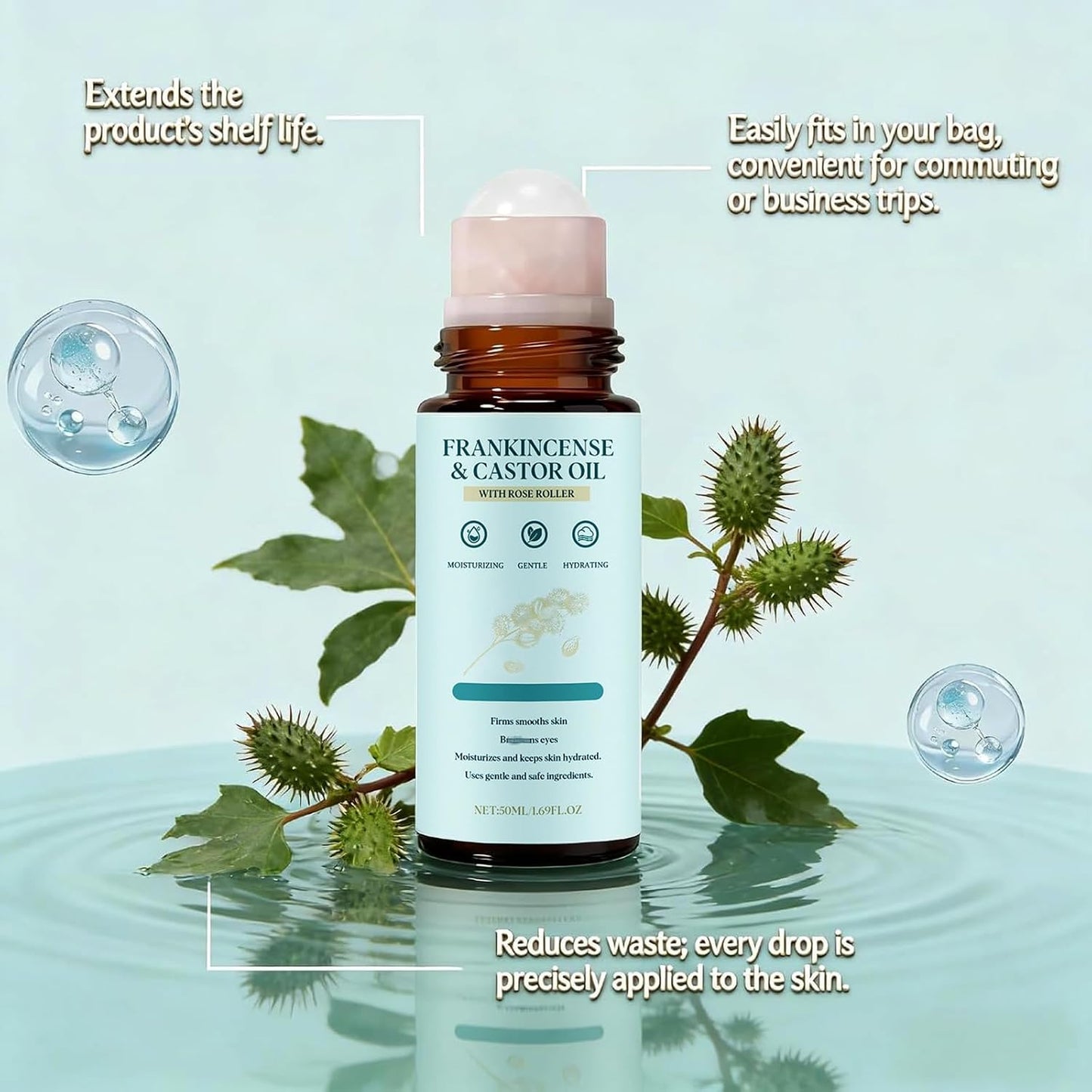 Frankincense & Castor Oil Roll-On - Cold-Pressed Skin Firming Blend | 50ML/1.7OZ