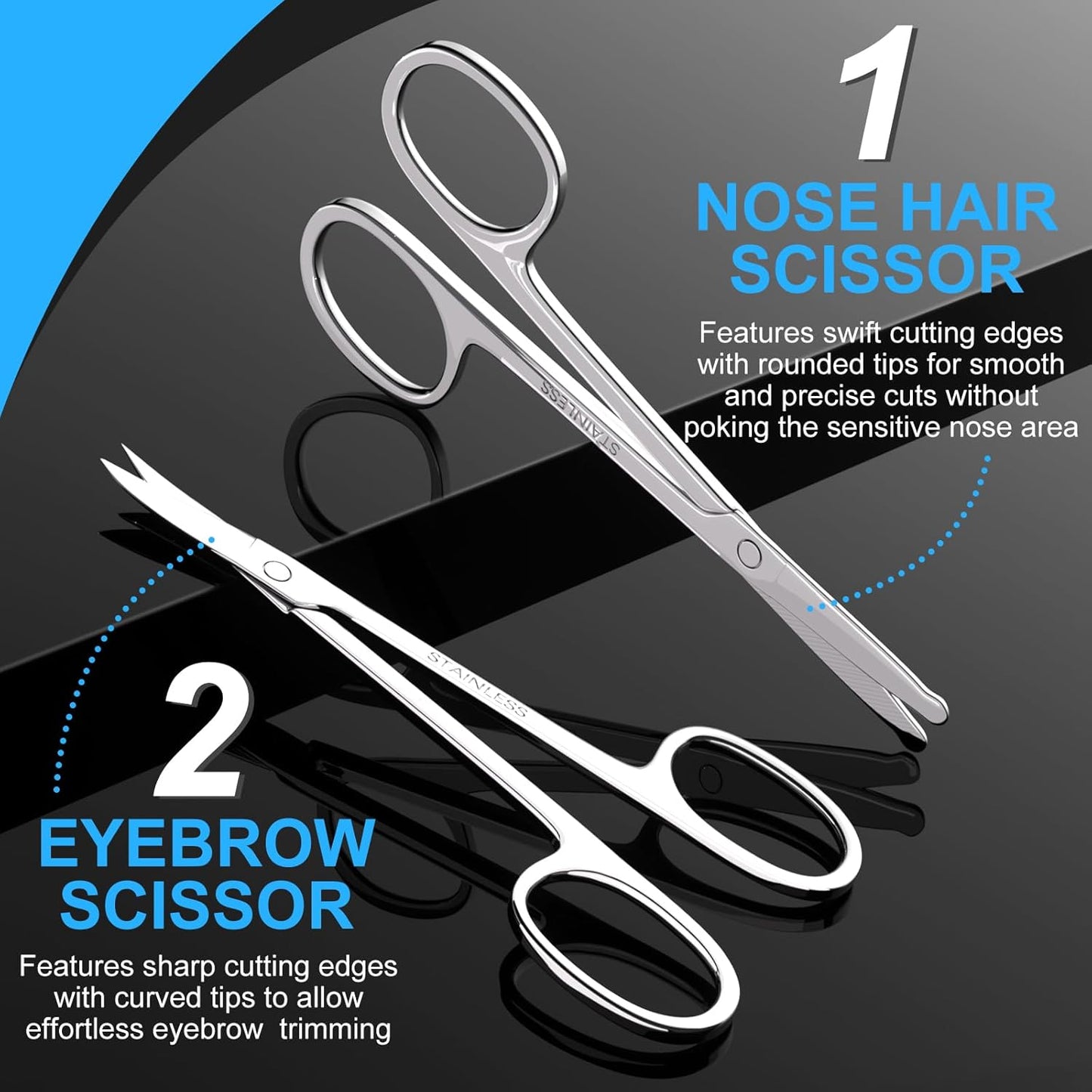 Facial Hair Trimming Scissors Set - Curved & Rounded Safety Tip | 2-Piece for Eyebrows, Nose, Beard, & More