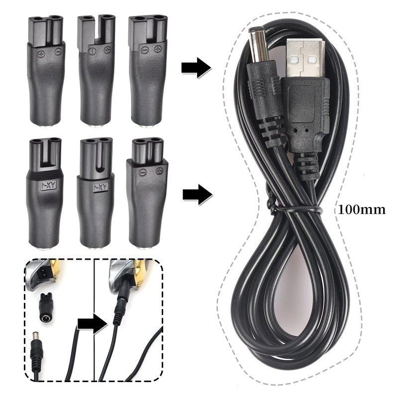 BaiWeiDun Universal Replacement 7PCS USB 5V Charger Cable, Compatible for Electric Hair Clippers, Beard Trimmers, Shavers, Beauty Instruments, Desk Lamps, Purifiers. (1)