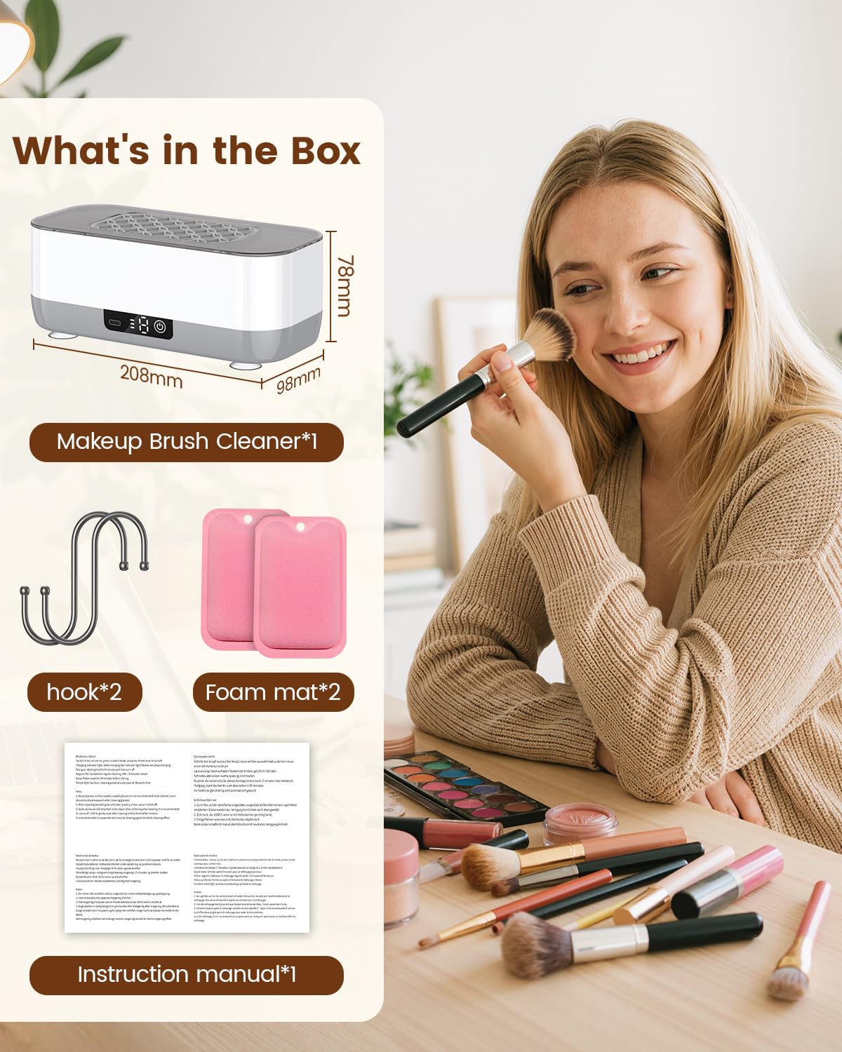 Ultrasonic Electric Makeup Brush Cleaner Machine Rechargeable USB,Deep Cleaning Make up Brush Cleaner Electronic,Portable Automatic Cosmetic Brushes Washer