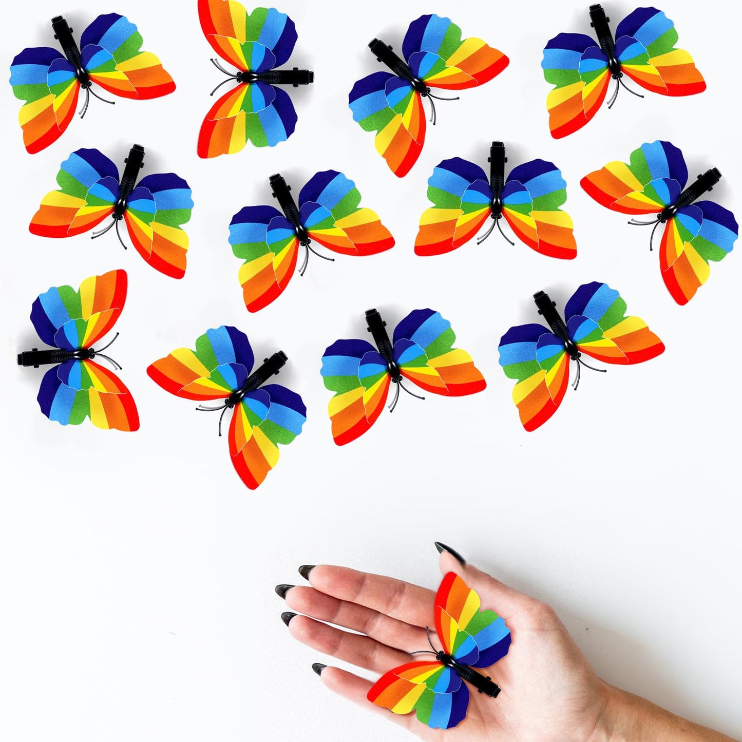 Yuxung 24 Pcs Rainbow Butterfly Hair Clips Headpiece for Women Girls Rainbow Hair Accessories Gay Pride Day Halloween Party Decorations