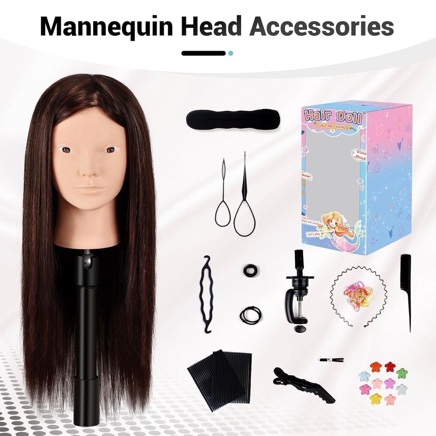 Mannequin Head - 26" Straight Hair Manikin with 80% Human Hair | Cosmetology Training Doll, Dark Brown