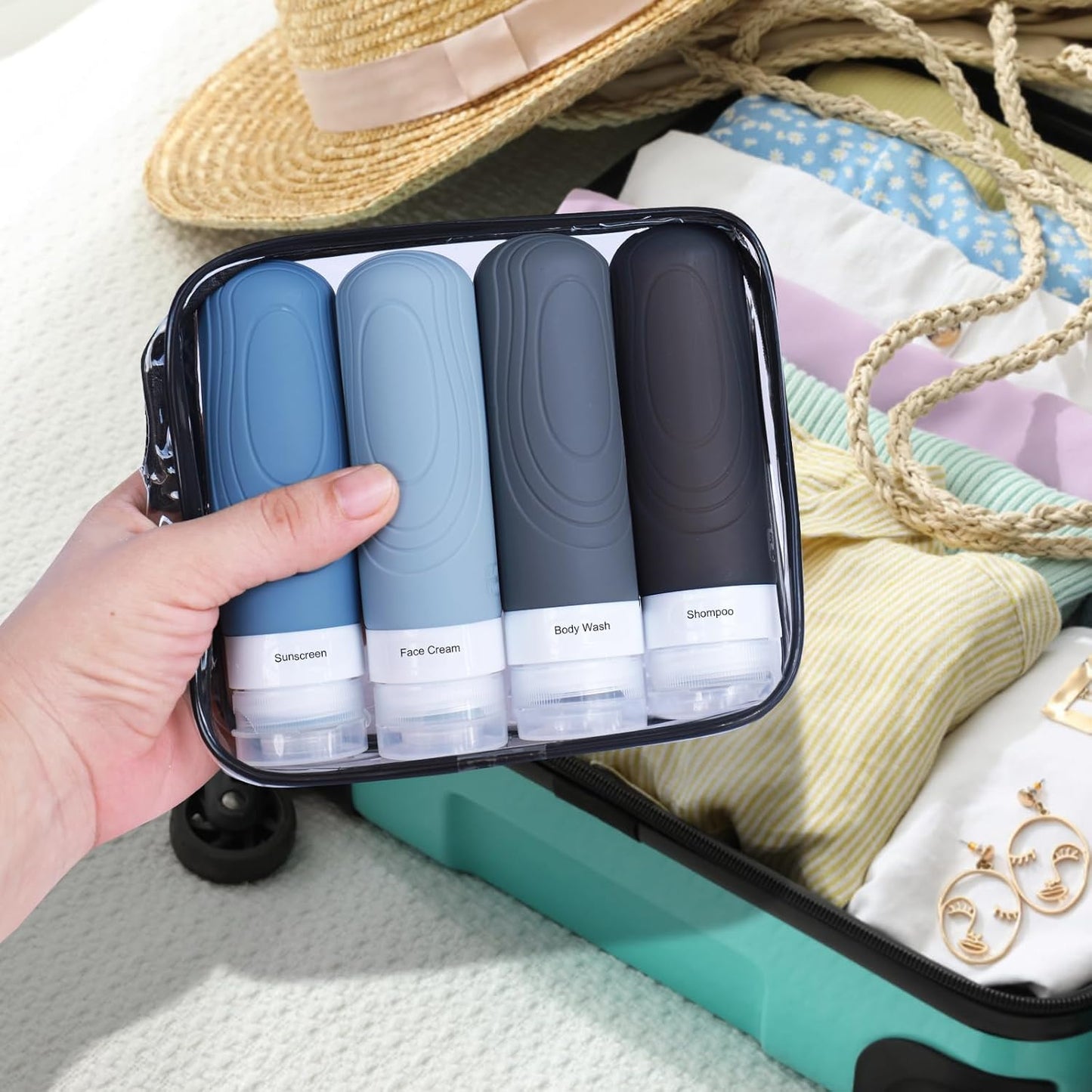 Travel Bottles for Toiletries - TSA Approved 3oz Leak Proof Silicone Containers | Easy Squeeze, Portable (4 Pack) - Black