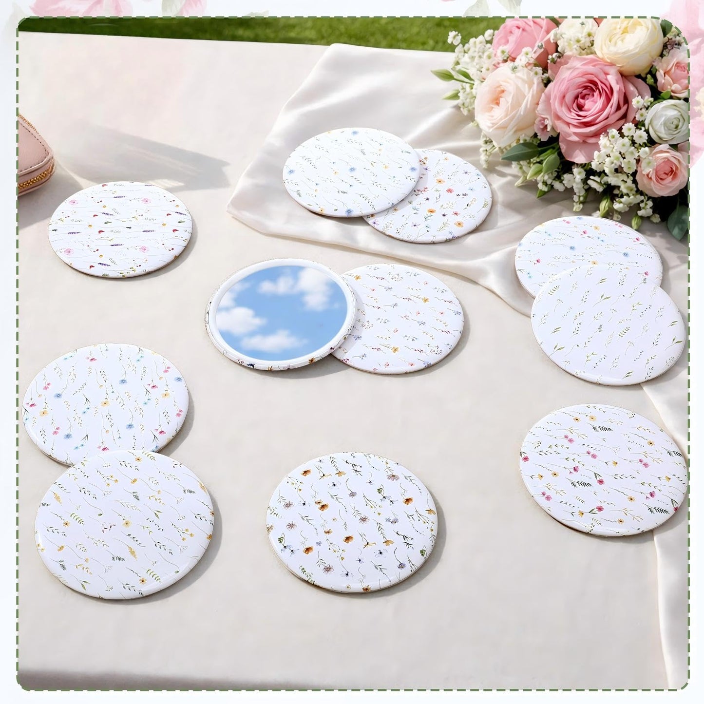 Briwooody 20 Pcs Wildflower Compact Mirrors Bulk for Women 2.75 in Round Makeup Mirror Party Favors Gifts for Women Friend Mother Birthday Bridal Shower Tea Party Decor