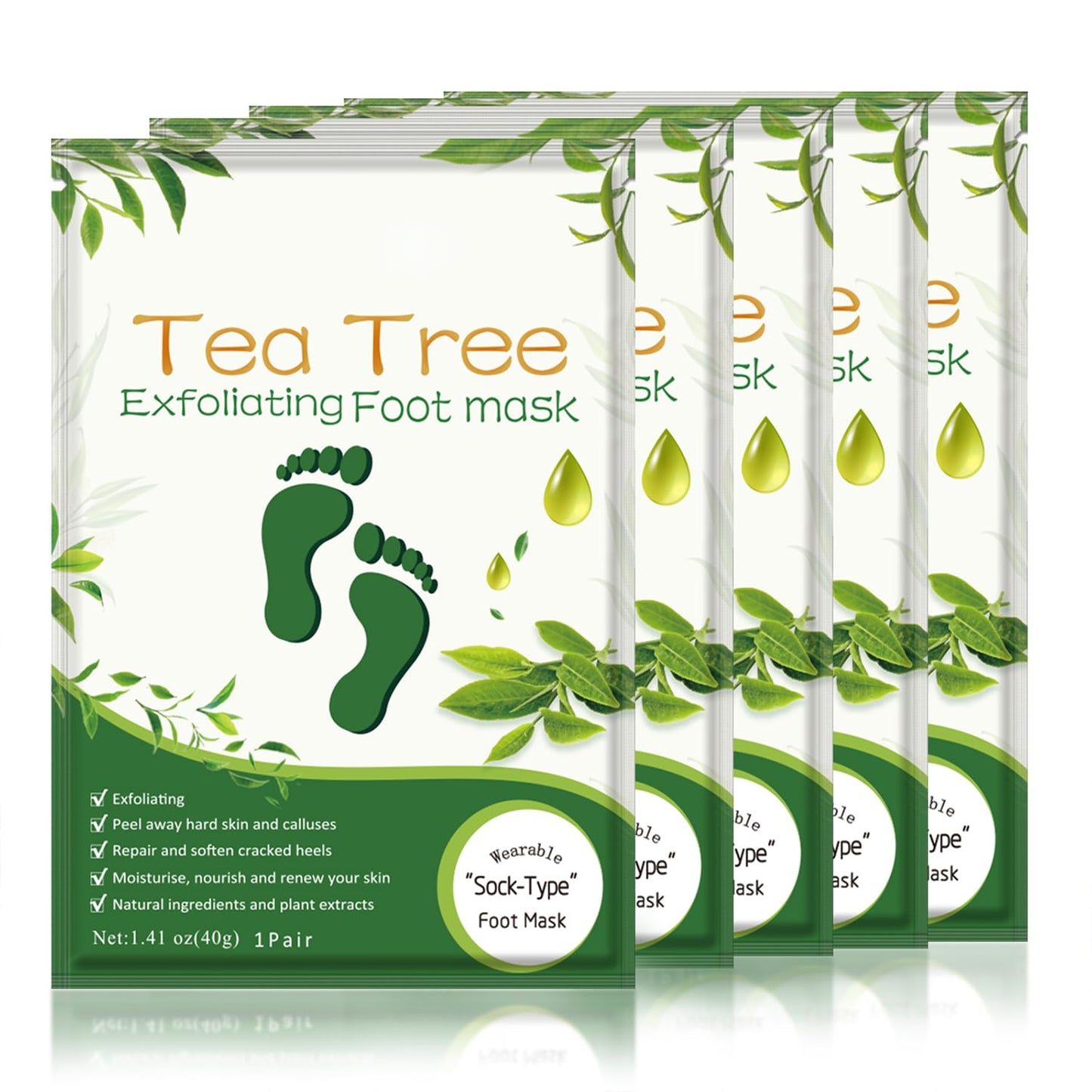 Foot Peel Mask - 5 Pack Exfoliating Treatment for Dead Skin, Calluses & Cracked Heels | Lavender Scent