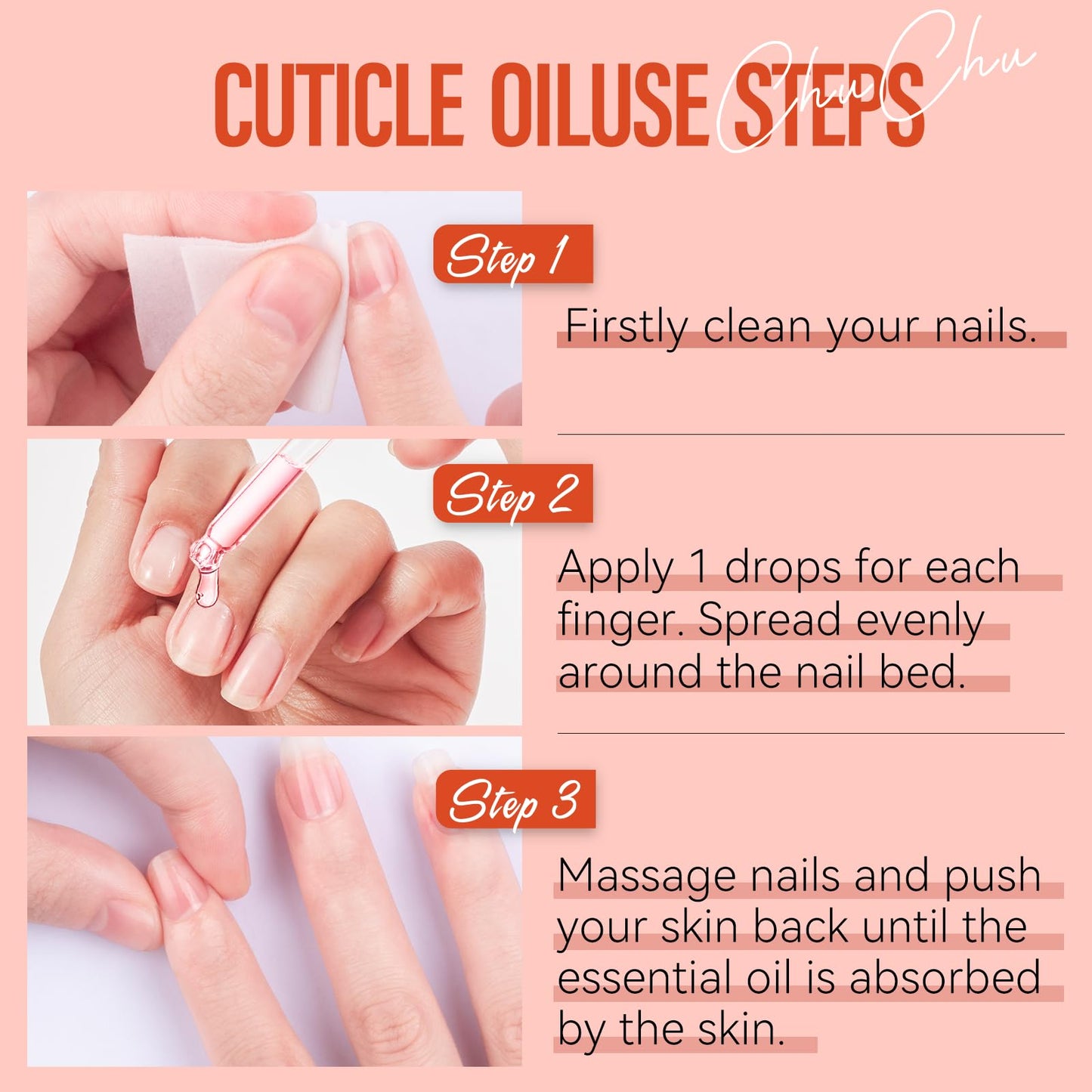 CHUCHU Cuticle Oil for Nails,Jojoba Nail Cuticle Oil Contain Vitamin B & E,Moisturizes Cuticle and Nail's Skin,Strengthens Nails,Prevents Hangnails and Chapped,Peach 15ml