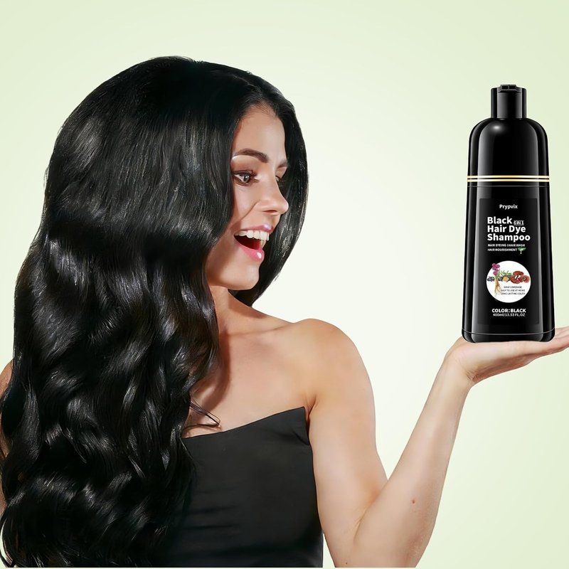 Black Hair Dye Shampoo - 100% Gray Coverage | Natural Herbal Formula, Nourishing & Ammonia-Free