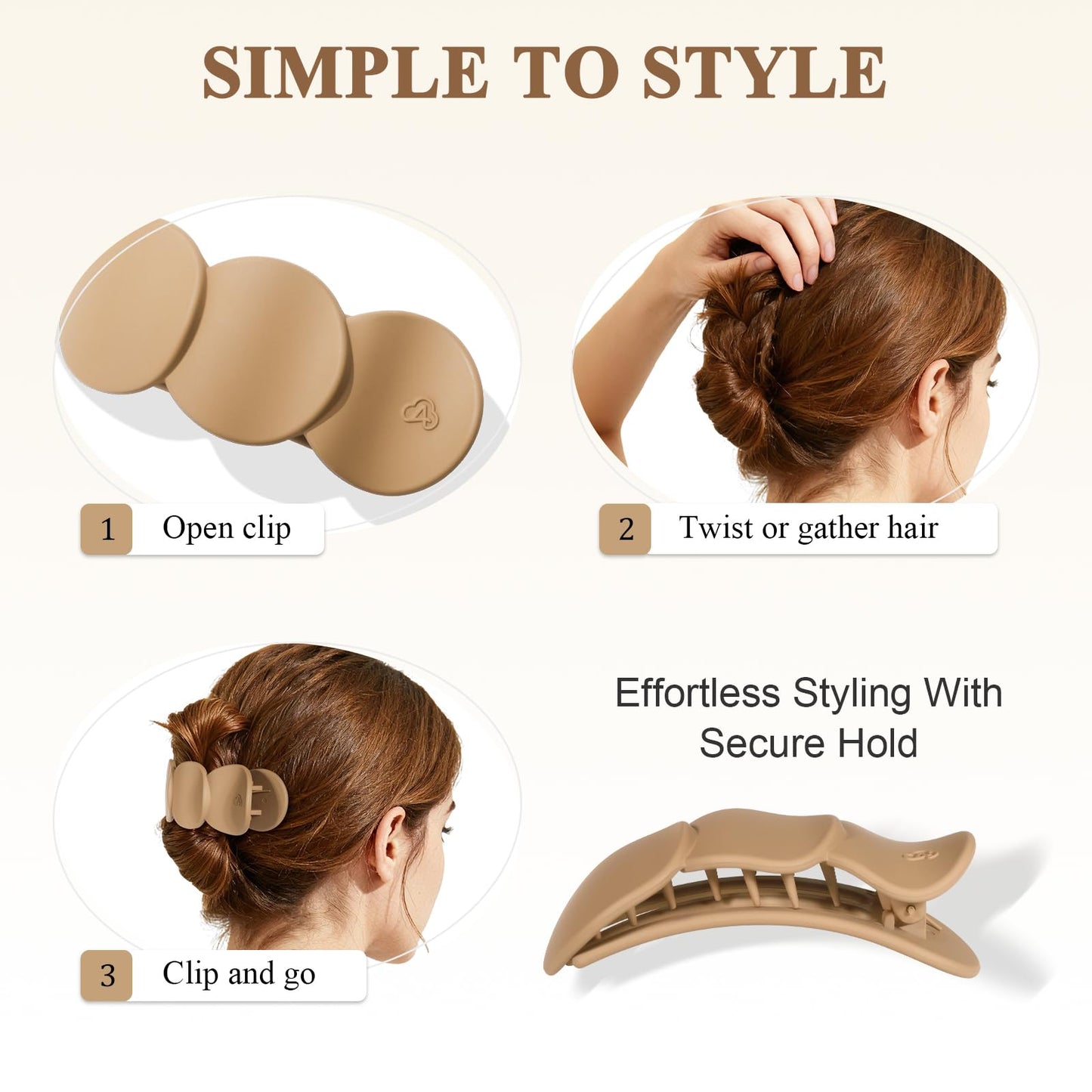 Amlaidu Medium Flat Hair Clips for Women, French Claw Clips Strong Hold for Thick & Thin Hair, Duckbill Hair Clips Non Slip for Driving Yoga - Beige, Light Khaki, Dark Khaki, Black, 4pcs