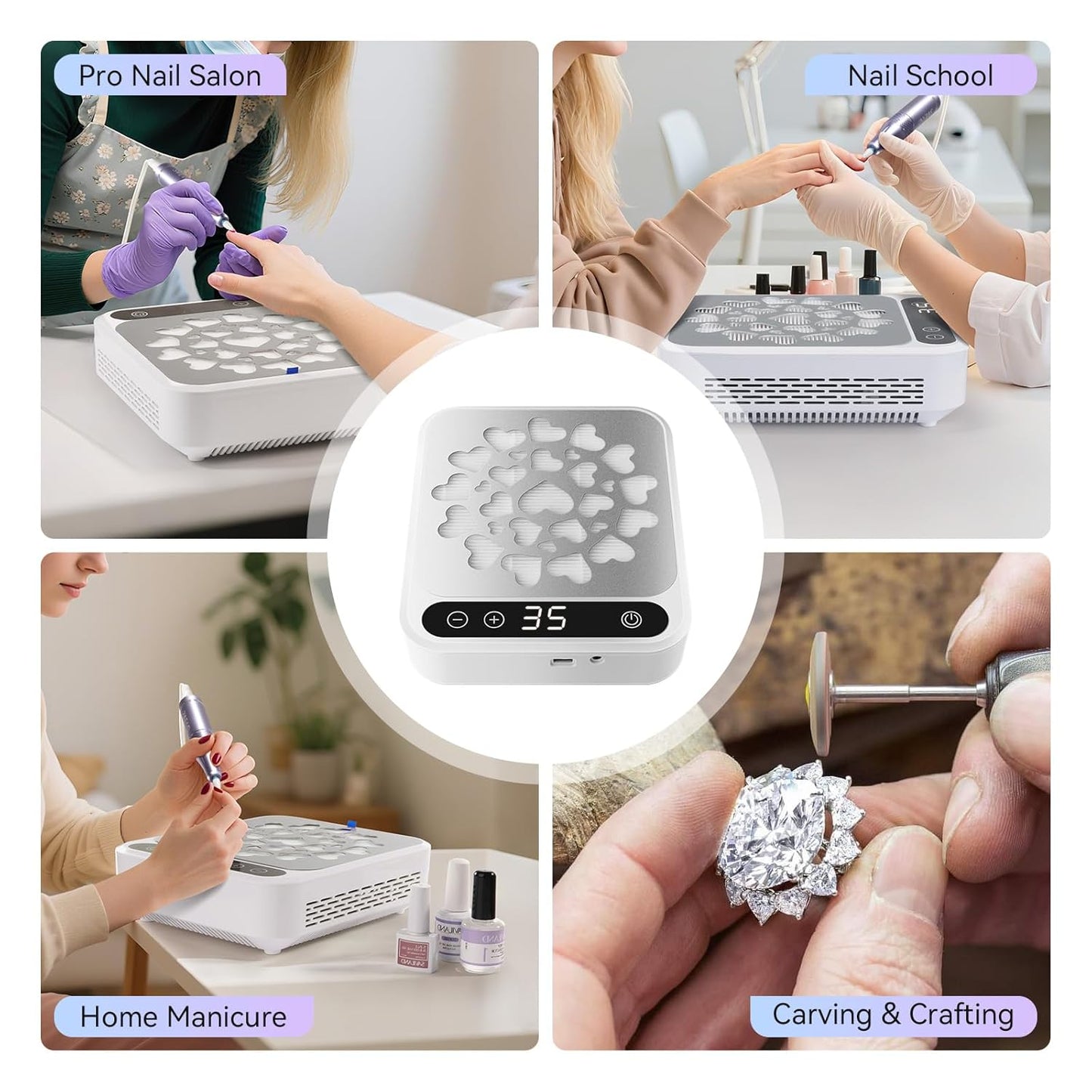 SAVILAND Nail Dust Collector - Powerful 400Pa Suction with Touch Screen & 35 Speeds | Reusable Filter for Salon Use