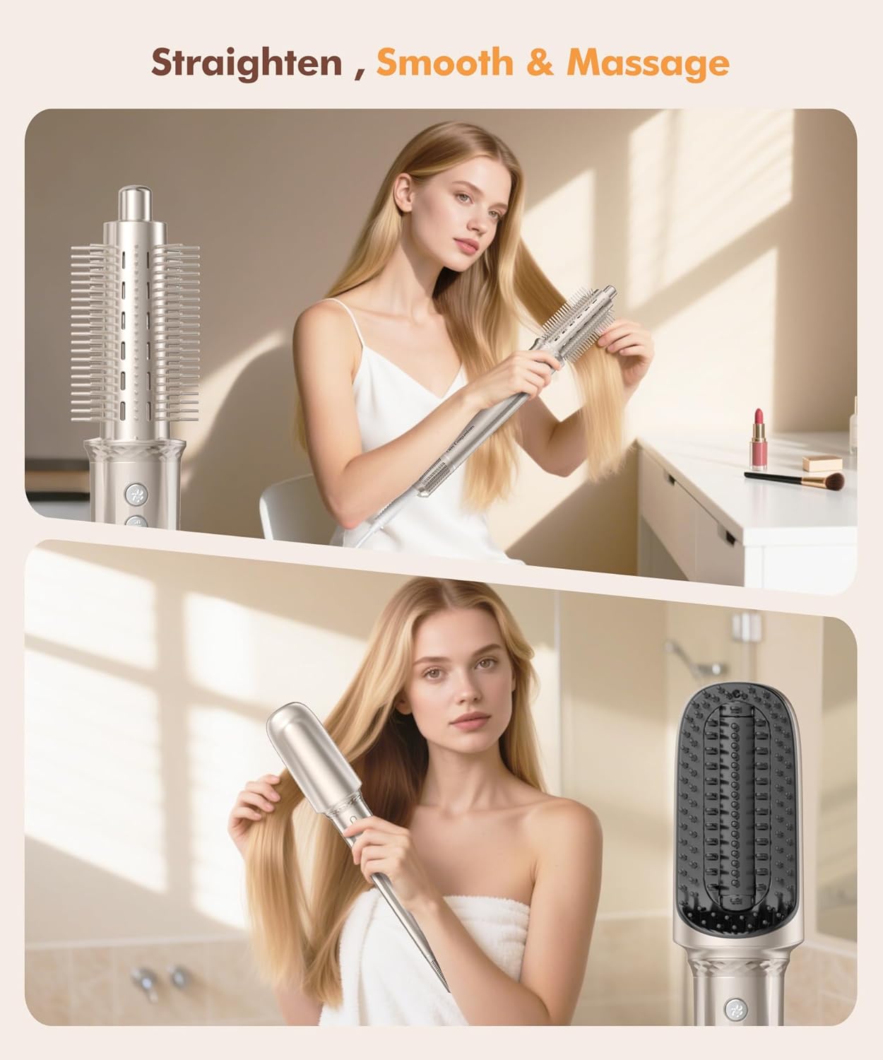 6 in-1 Hair Dryer Brush - High-Speed Negative Ionic Technology for Fast Drying | Curling, Volumizing, Straightening - Gold