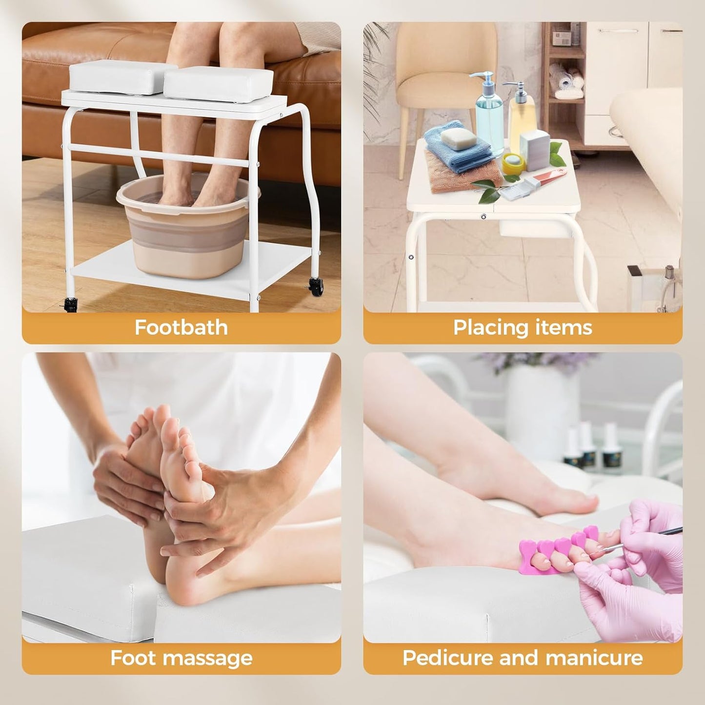 Pedicure Foot Rest - Salon Nail Rolling Cart for Home & Beauty Salon Use