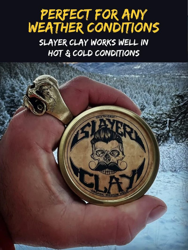 Hair Clay For Men - Slayer Clay Organic Medium Hold 2 Ounce Tin - Like Pomade Cream Or Gel - Shine Free & Non Greasy - Anti Dandruff & Easy To Use Mens Hair Product With Bentonite By Death Grip