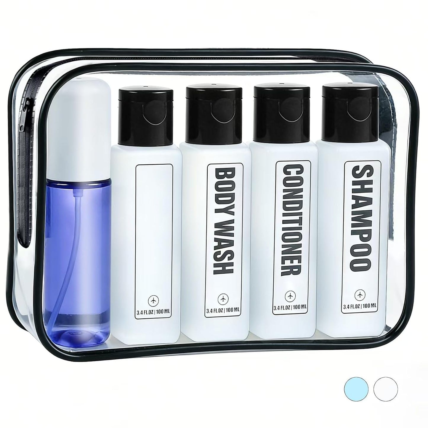 Travel Bottles for Toiletries - 3.4oz TSA Approved Leak Proof Shampoo & Conditioner Containers | 5 Pack Clear Plastic