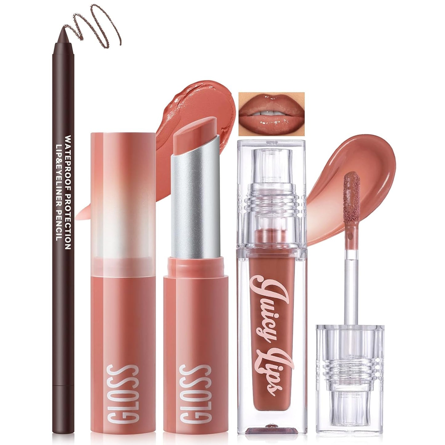 Lip Combo Set - Brown Matte Lip Liner, Hydrating Tinted Balm & Plum Cherry Gloss | Long-Lasting, High Pigment Trio