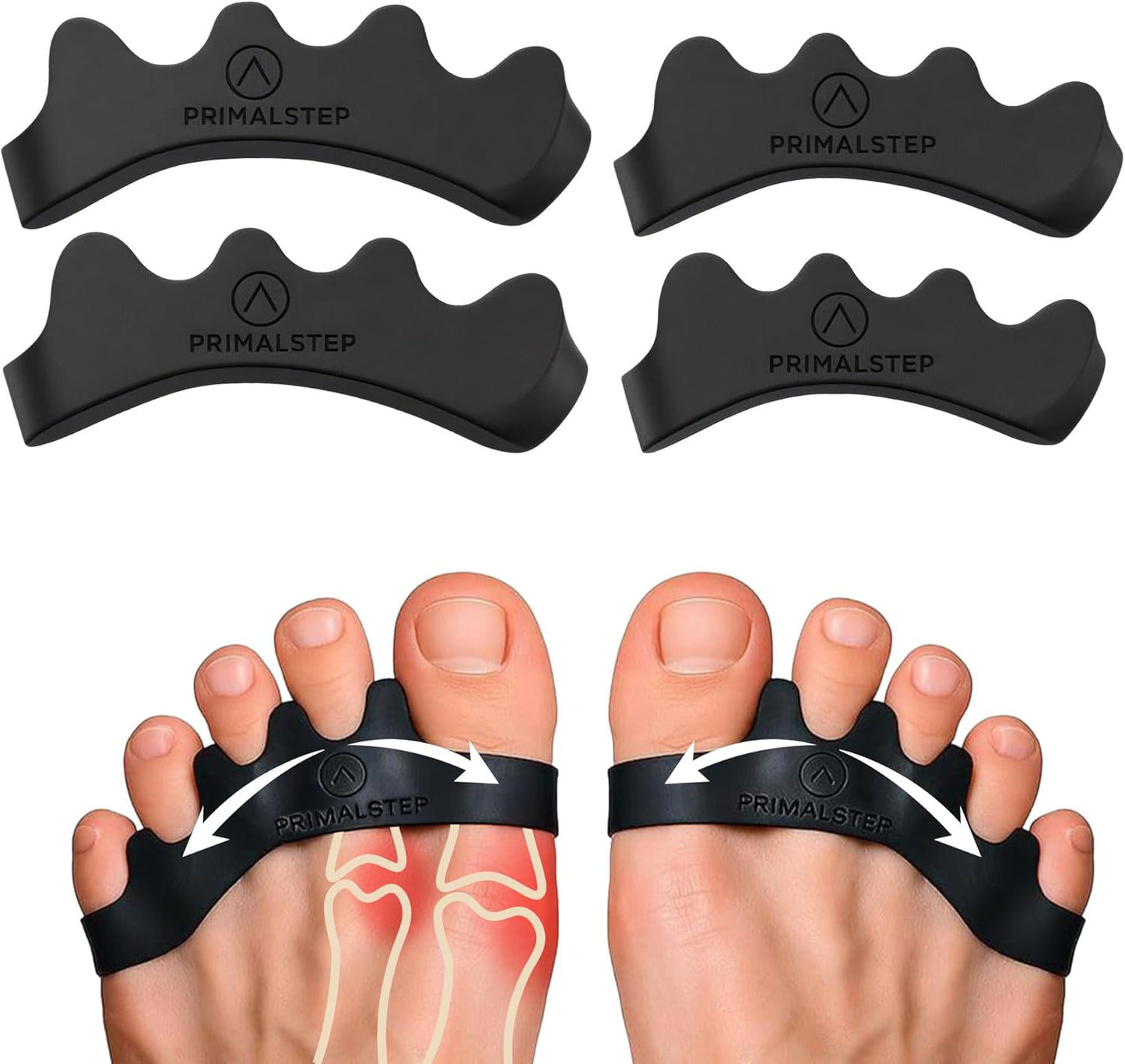 PrimalStep Toe Separators - Bunion Corrector & Plantar Fasciitis Relief | S/M Size