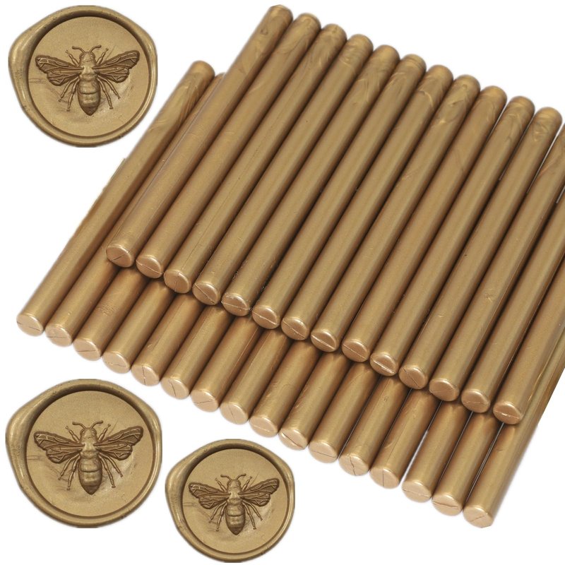 Wax Seal Sticks Antique Gold, 30pcs Glue Gun Wax Sealing Sticks for Wax Seal Stamp, Mini Wax Seal Gun Sticks Suit for 0.28'' Glue Gun Great for Wedding Invitations, Letter, Envelope (Antique Gold)