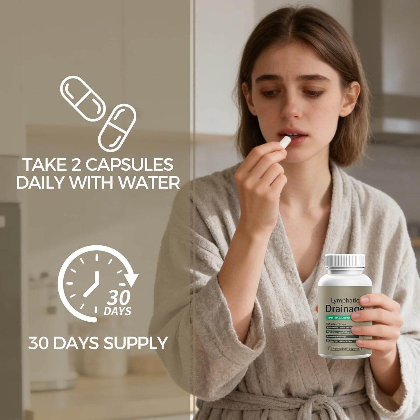 Lymphatic Drainage Capsules - Daily Support Supplement for Bloating & Fluid Balance | Non-GMO, Gluten Free | 60 Count