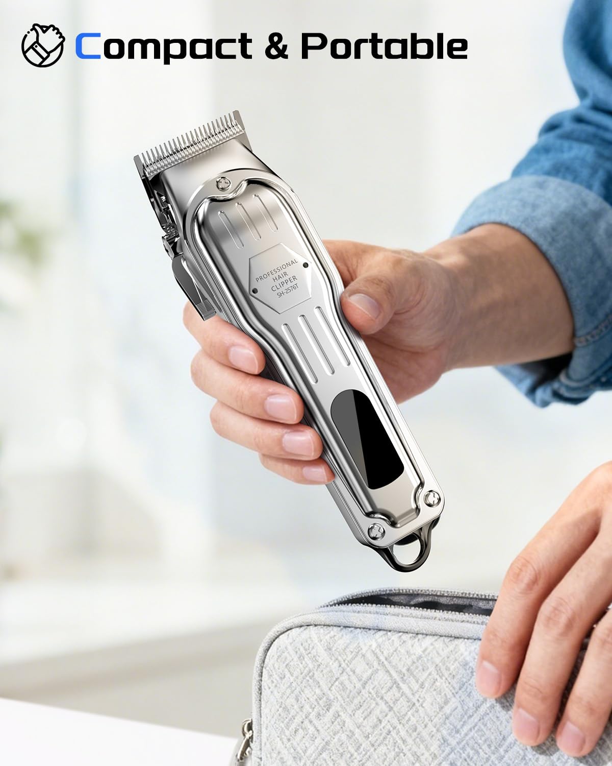 KIKIDO Hair Clippers Professional Cordless for Men, Barber Clippers for Hair Cutting Kit, Wireless LCD Display Hair Trimmers Set, Rechargeable Haircut Machine for Family (Silver)