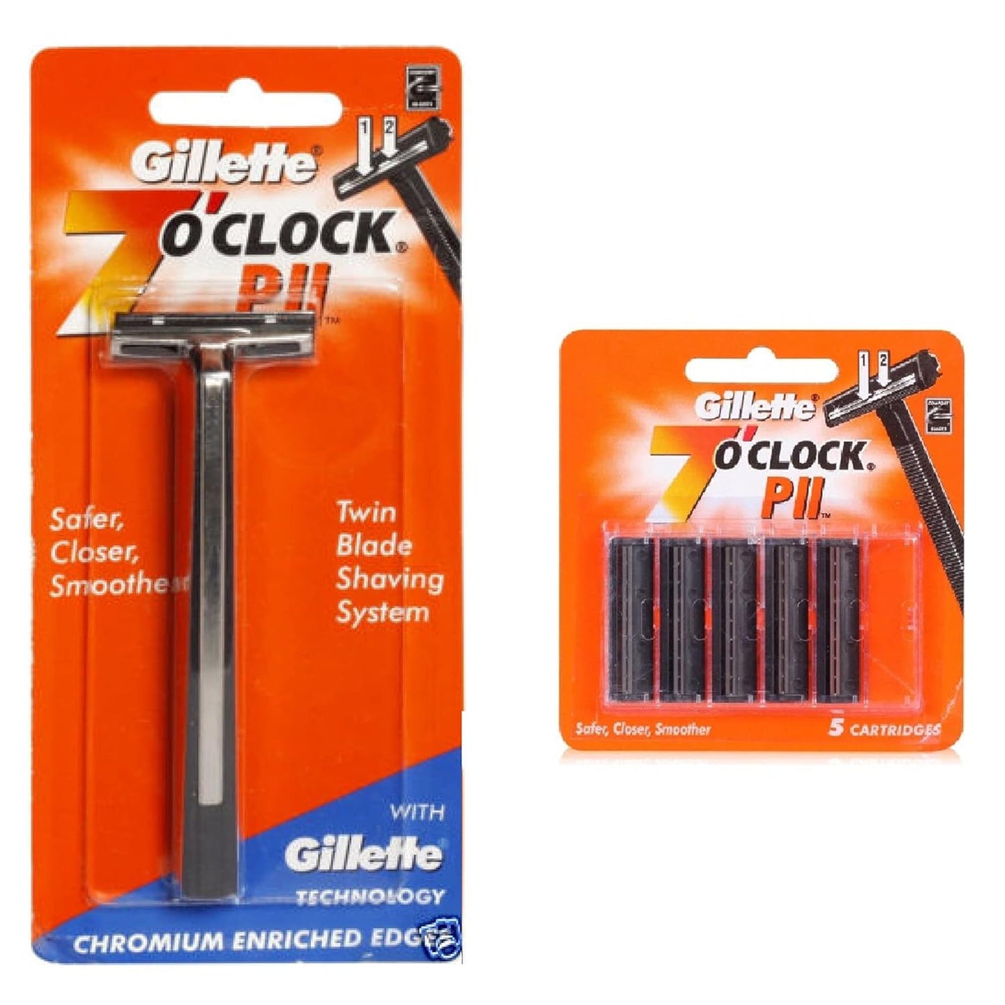 7 O'Clock PII Trac II Razor - 5 Replacement Cartridges Included | Precision Shaving System
