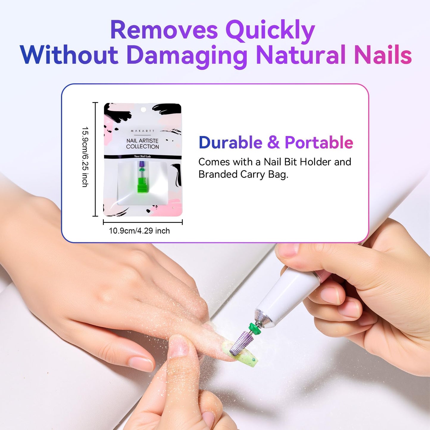 Makartt 5-in-1 Nail Drill Bits - 3/32" Shank Tungsten Carbide Tapered Bit for Fast Removal of Acrylic Nails, Hard Gel & Cuticles, Professional Nail E-File Bits for Nail Drill Machines (Fine, Purple)