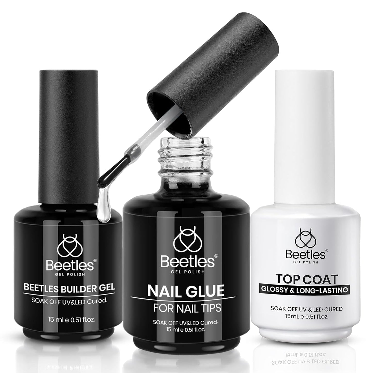 Beetles Gel Base and Top Coat Set - 15ml | Extra Glossy Finish, Acid & Hema Free Nail Prep Bond