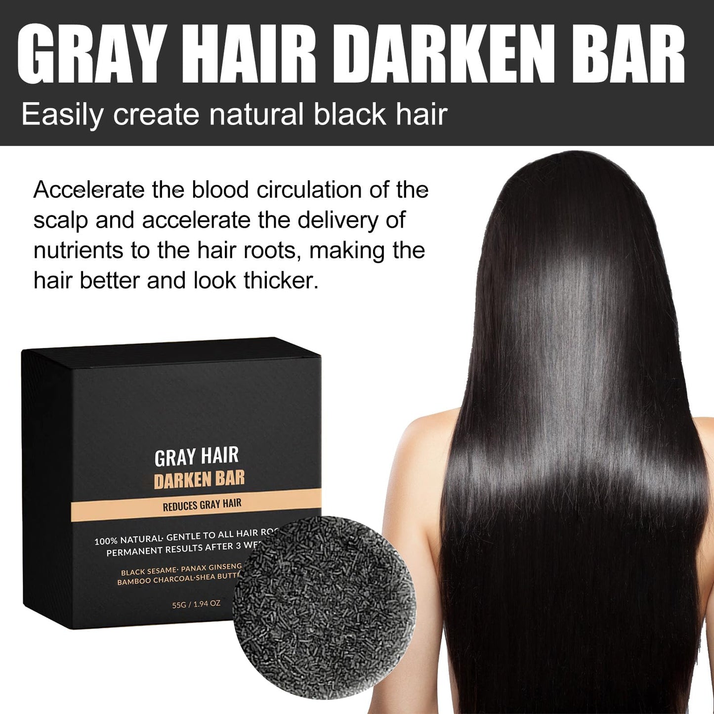 F FENG PEI Black Shampoo Bar for Hair & Beard Darkening,Gray Hair Reverse Bar Soap,Deep Clean & Nourish the Scalp, Black Soap for Gray Hair Coverage, Natural Darkening Shampoo Soap 2Pcs