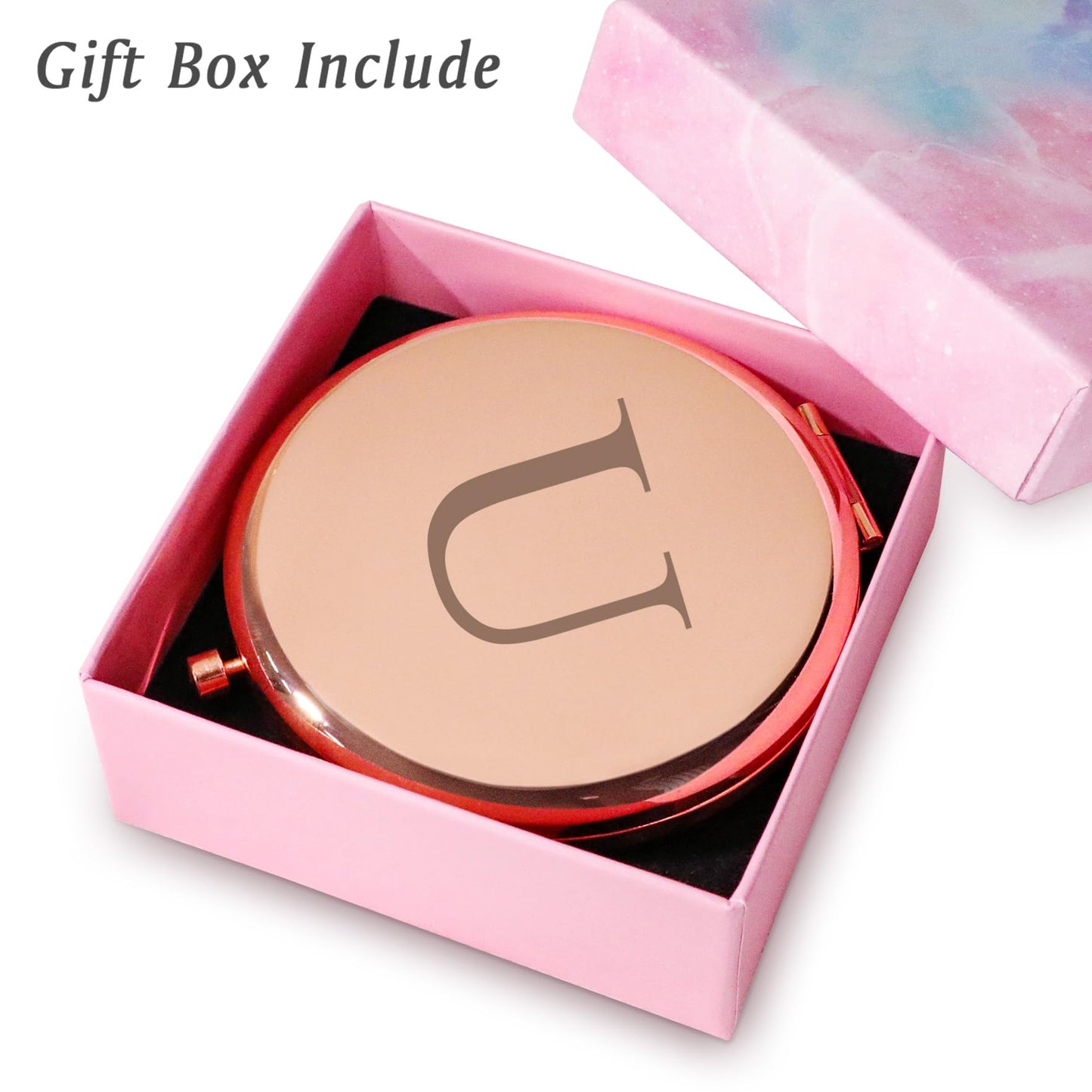 QUSTGO Personalized Gift for Women Girls Her, Custom Gifts for Adult Teen, Monogram Alphabet Initial Compact Mirror for Birthday, Graduation, Mothers Day, Basket Stuffers