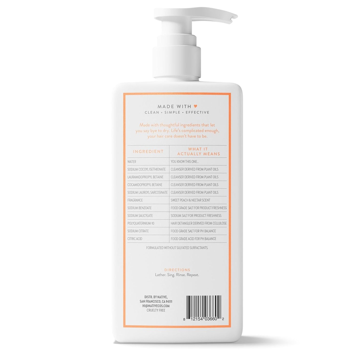 Moisturizing Shampoo - Sweet Peach & Nectar | Hydrating Formula, 16.5 Fl Oz