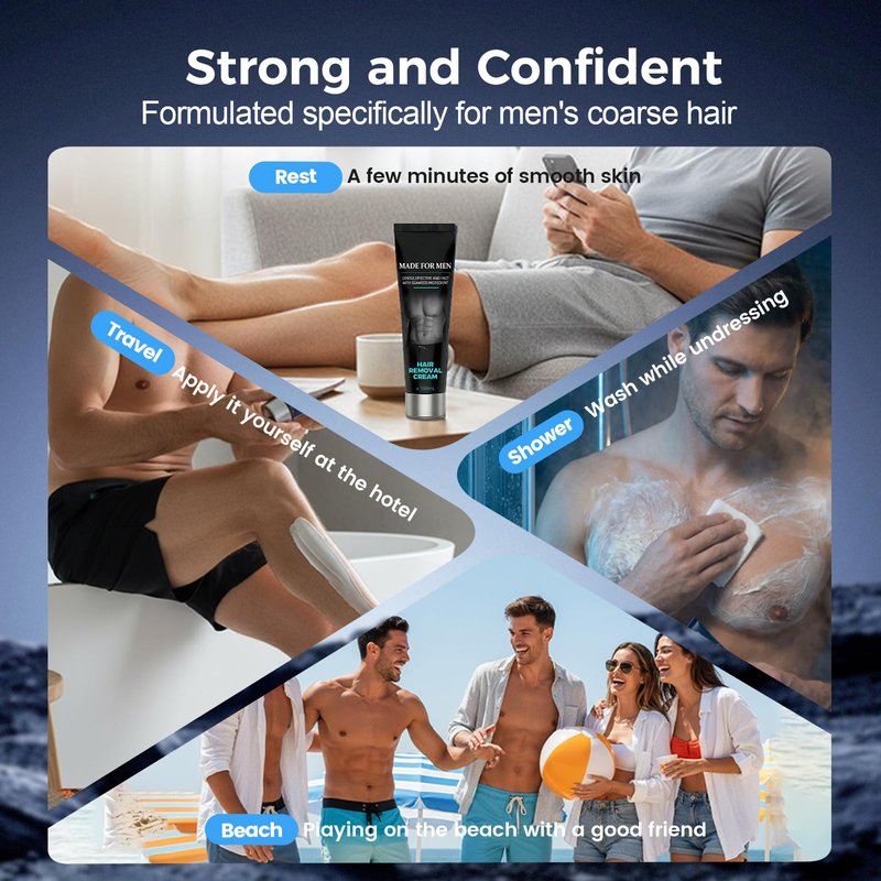 Painless Hair Removal Cream for Men, Intimate & Body Depilatory Cream for Male Grooming, Quick Hair Dissolving, Moisturizing Soothing Formula, 100ml (1)