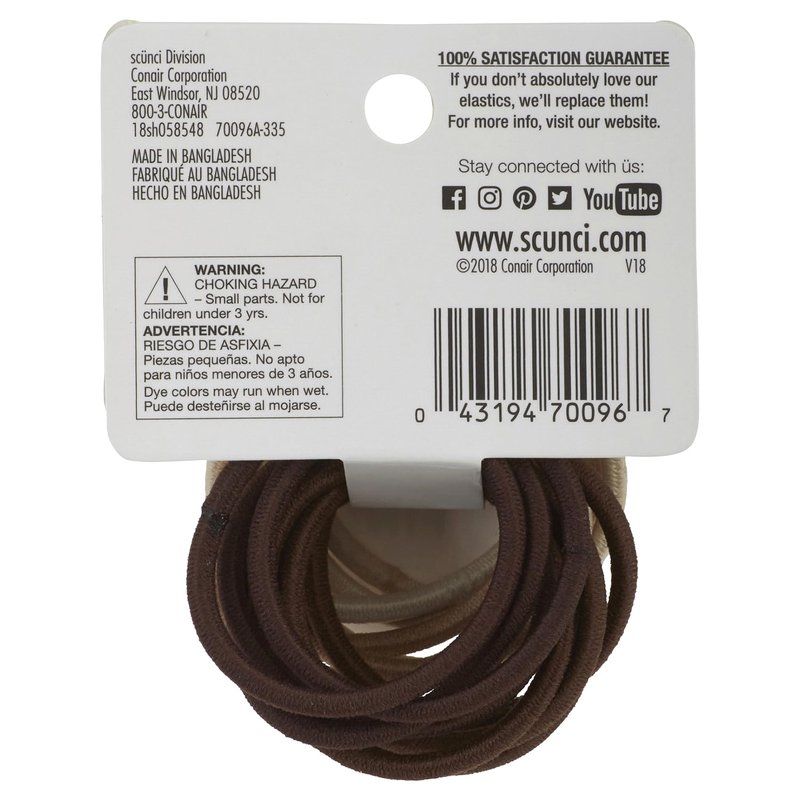 Scunci No-Damage Hair Elastics for Fine Hair - Soft Stretch Ponytail Holders | 15 Count, Comfortable Grip, No Snag, Brown & Blonde