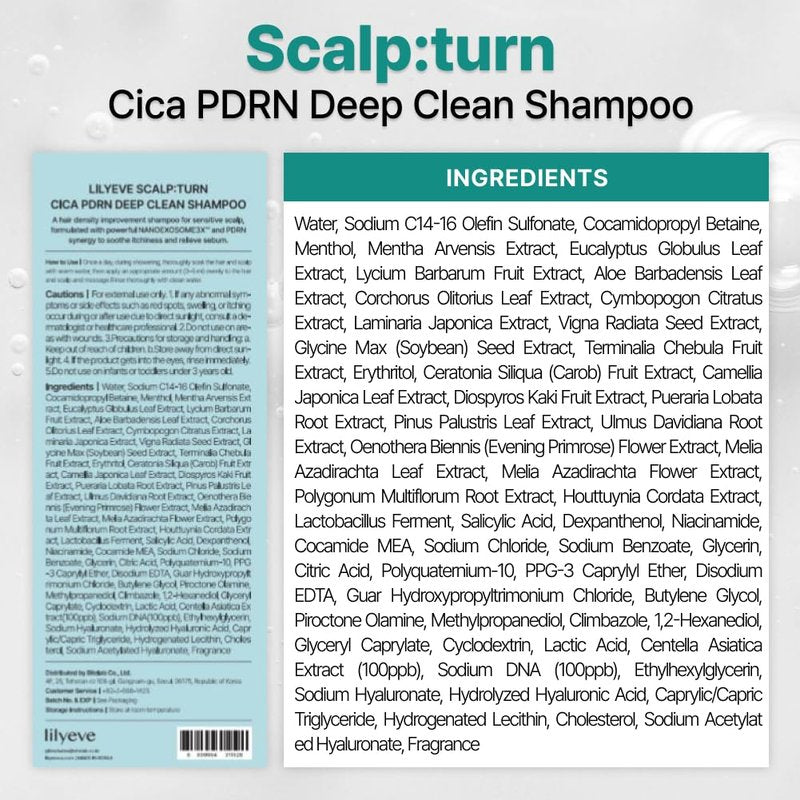 lilyeve SCALPTURN Shampoo – Cica PDRN Deep Clean Shampoo Infused with Exosome & Salicylic Acid, Clarifying Shampoo for Scalp Buildup, Korean Hair Care – 16.23 fl. oz. (17.63 oz.)
