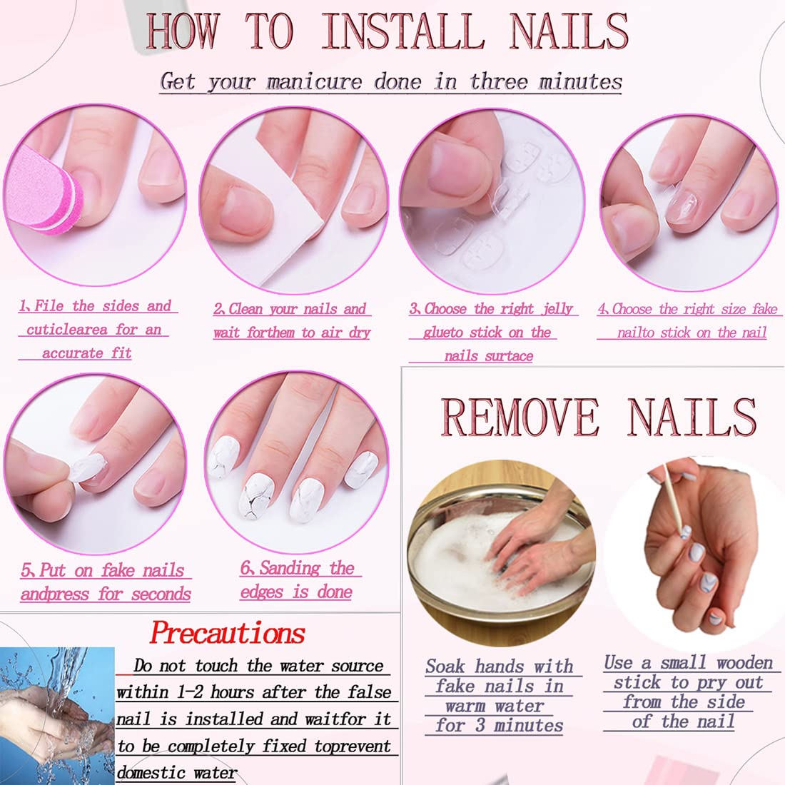 Press On Nails - Medium Length Pink Chrome Square Full Cover | 24 Pcs Sparkly Artificial Nails for Women
