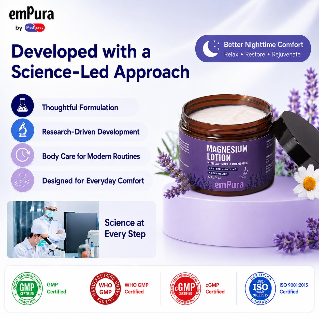 EMPURA Magnesium Lotion with Lavender & Chamomile – Fast Absorbing Magnesium Cream for Relaxation & Muscle Relief, Hand Leg or Foot Lotion, Self Care Gifts for Women, Relaxing Gifts For Women (4oz)