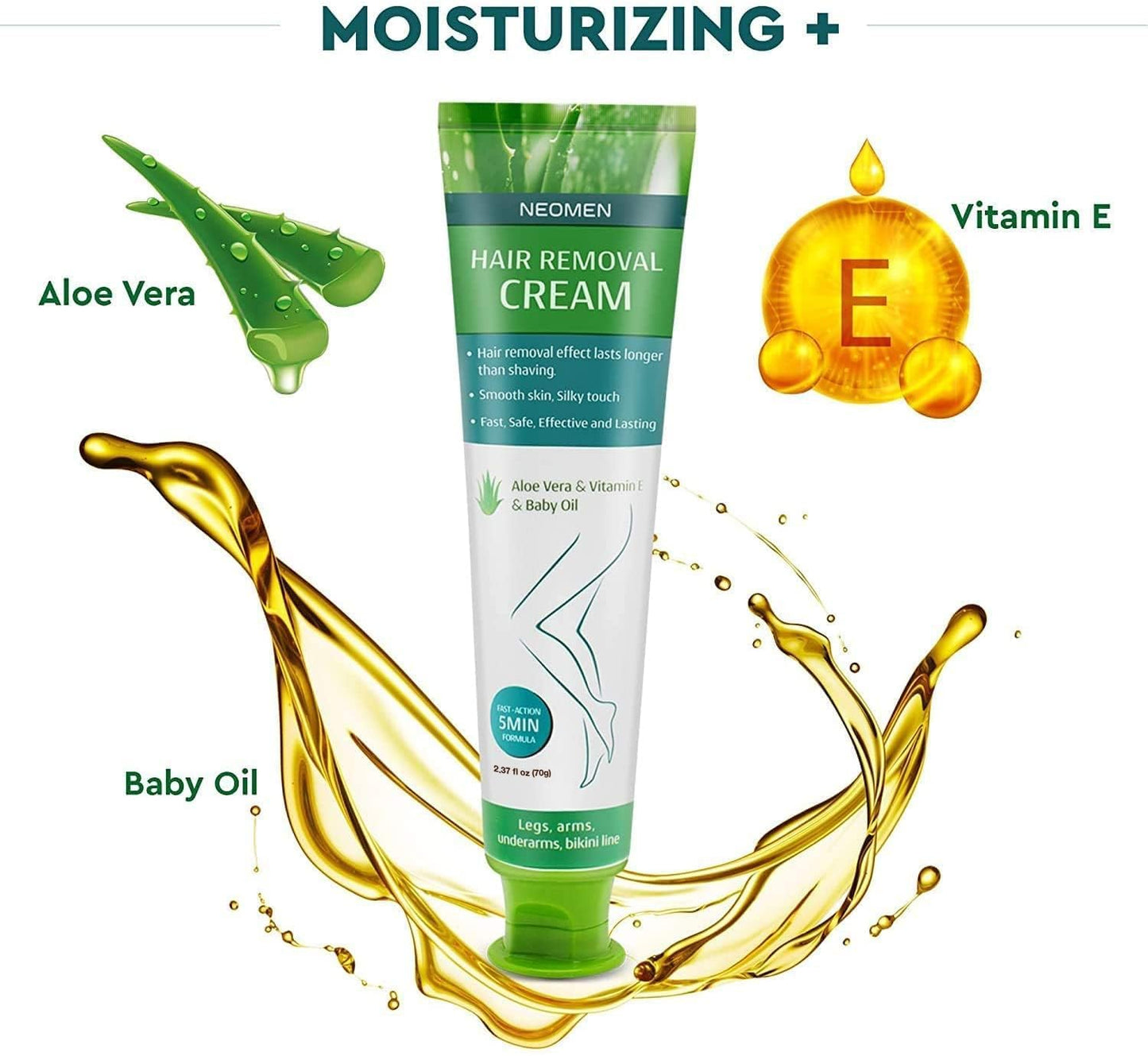 Hair Removal Cream for Men & Women: Painless Depilatory for Sensitive Skin & Intimate Areas, Moisturizing with Aloe Vera & Vitamin E, Safe for Face, Underarms, Bikini, Arms (2.37 Fl Oz (Pack of 1))