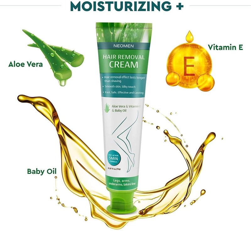 Hair Removal Cream for Men & Women: Painless Depilatory for Sensitive Skin & Intimate Areas, Moisturizing with Aloe Vera & Vitamin E, Safe for Face, Underarms, Bikini, Arms (2.37 Fl Oz (Pack of 1))