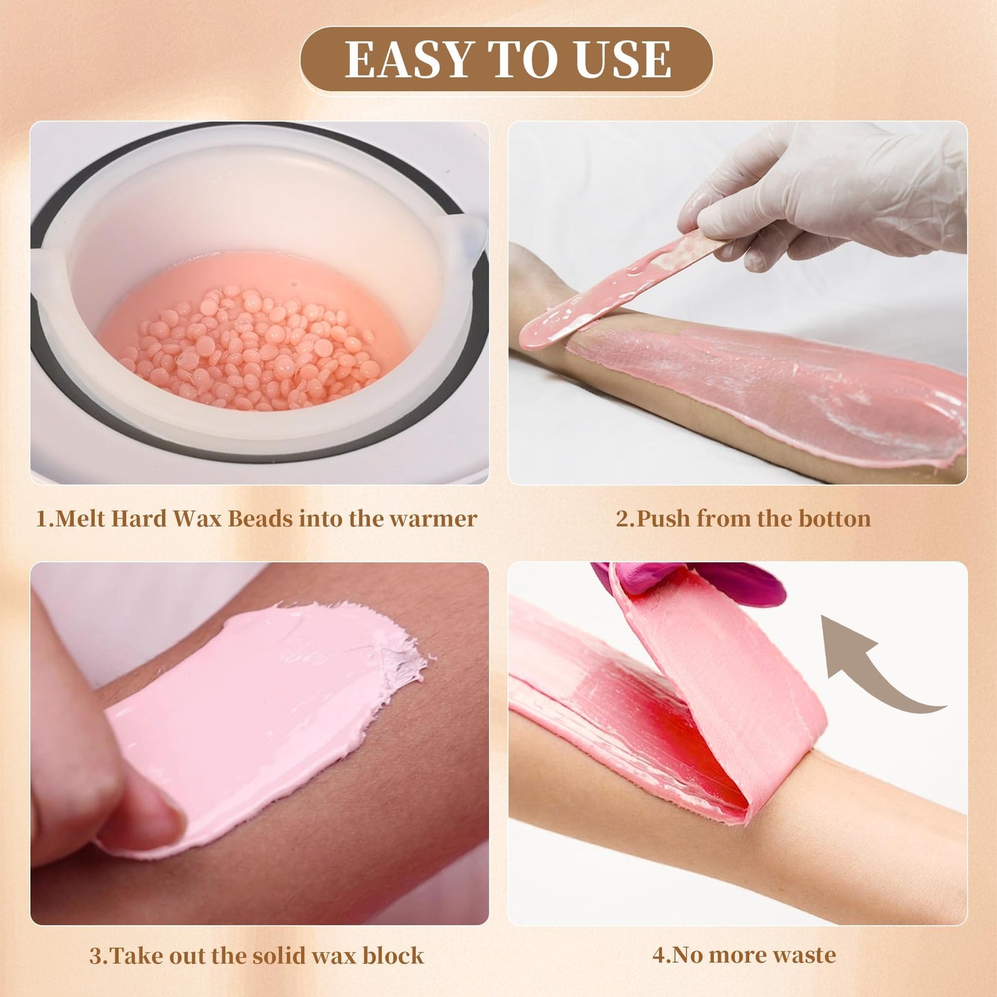 CHARMKEY Waxing Kit for Women, Wax Warmer for Hair Removal with 200g Hard Wax Beads, Wax Melt Machine with 16.91oz Silicone Bowl for Home Salon, Wax Pot for Face, Full Body, Eyebrow, Bikini