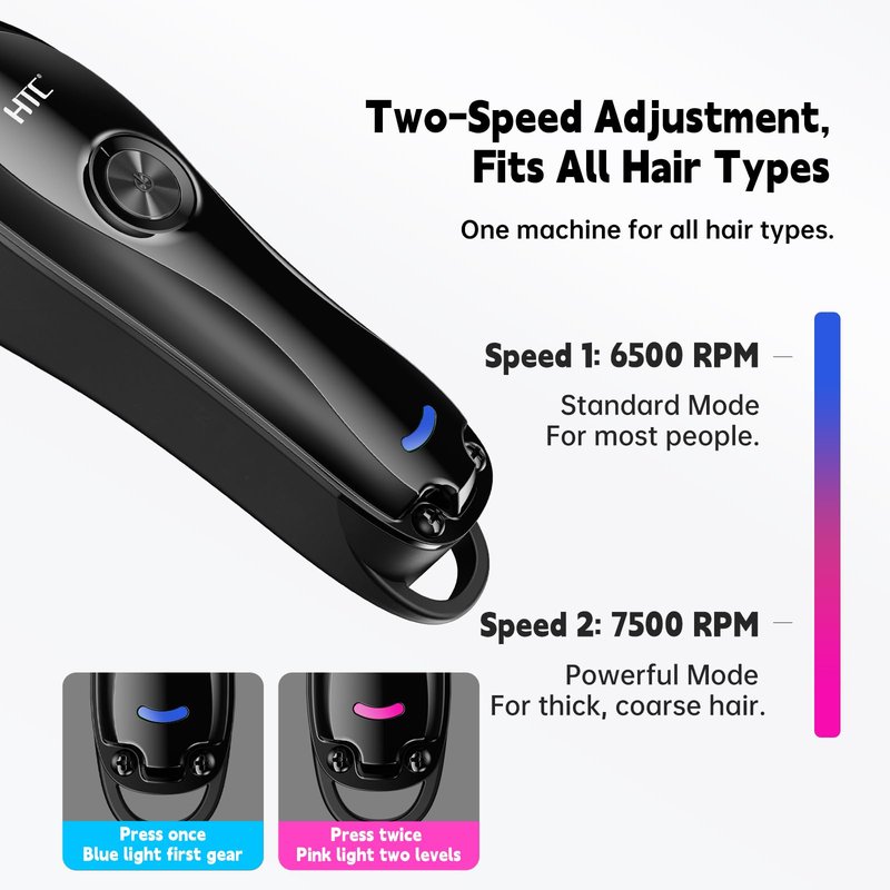 HTC Hair Clippers – Professional Cordless Rechargeable Hair Trimmer with Precision T-Blade, Long-Lasting Lithium Battery, Ergonomic Design, Quiet Motor(Black)