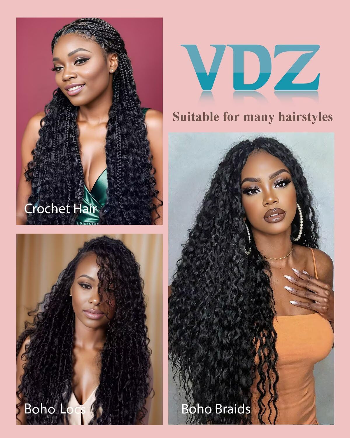 Human Crochet Hair for Black Women - 18 Inch Deep Wave Crochet Extensions | Soft, Lightweight 55g, 40 Strands
