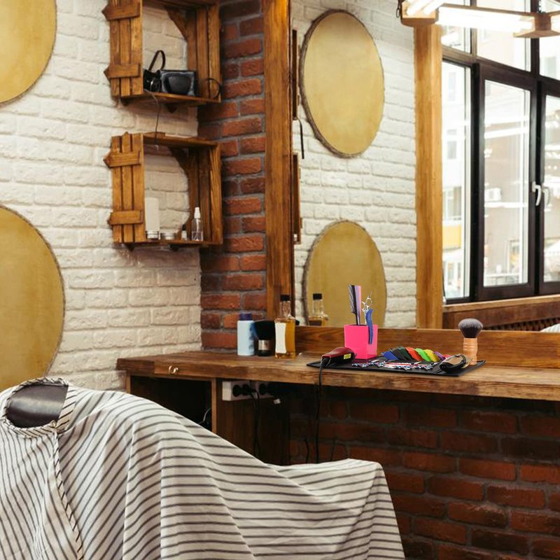 Black Barber Station Mat, Segbeauty 17.7×11.8 inch Barber Tool Mat, Flexible PVC Nonslip Material for Salon Styling Station Work Station Salon Tools Barber Shop Demand