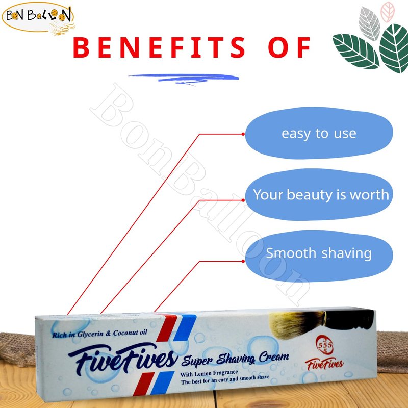 Five Fives Lather Shave Cream Cool Shaving Cream 55555 Each Tube 50 gm Glycerin Coconut Oil For A Smoother And Closer Shave 55555 Made In Egypt (5.29 oz / 150 gm Total 3 Pack)